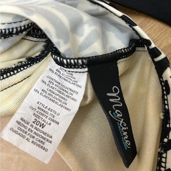 Maxine of Hollywood Black White Abstract Animal Print Ruffle Swimsuit Dress 20W - Picture 5 of 8